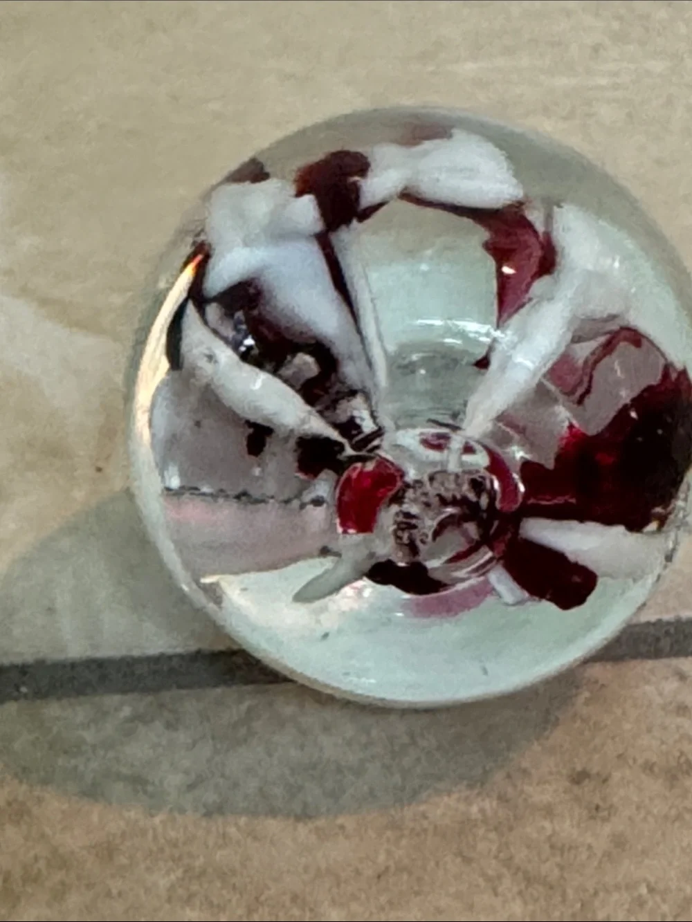 Art Glass Teardrop Paperweight With Red White Flowers Ring Holder hand blown